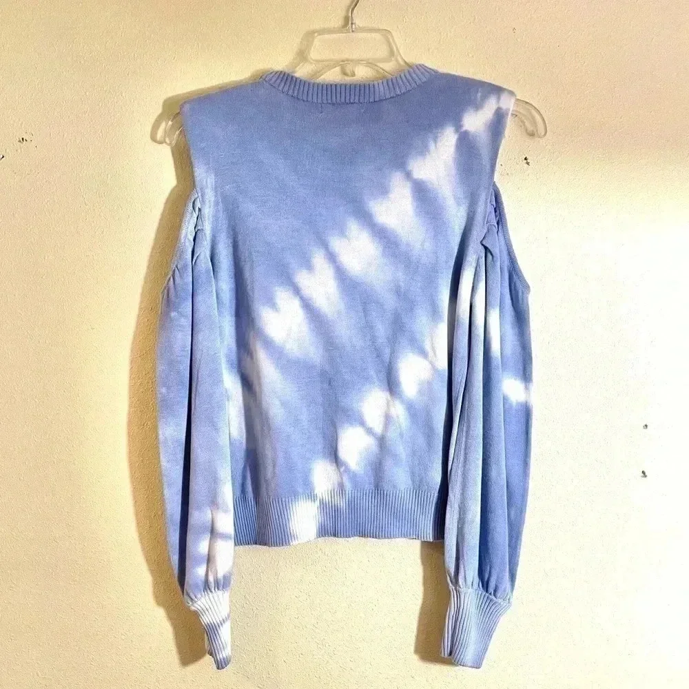 Design History Sweater Women S Cold Shoulder Pads Sky Beach Combo Blue NEW - Picture 2 of 8